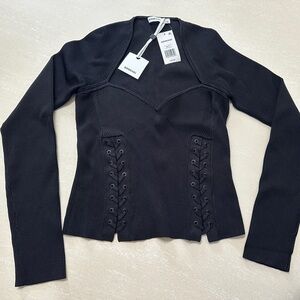 NWT!! Simkhai Women's Daphane Lace-Up Long Sleeve Top size L in black